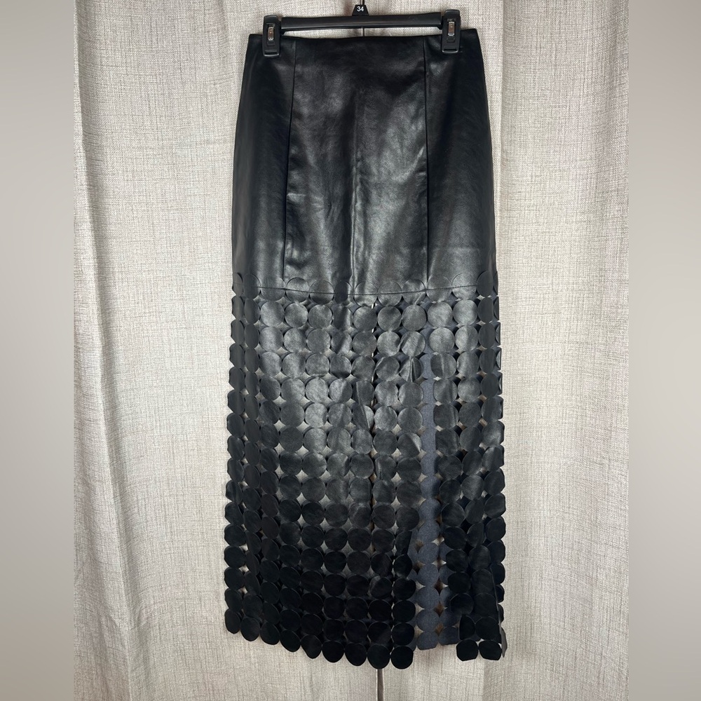 EB LUXE Los Angeles Skirt Laser Cut Circles Faux Leather Black Sz Medium NWT